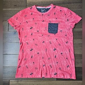 Burnside Mens XXL Coral Tie Dye Surf Palm Pineapple Shirt Grey Pocket